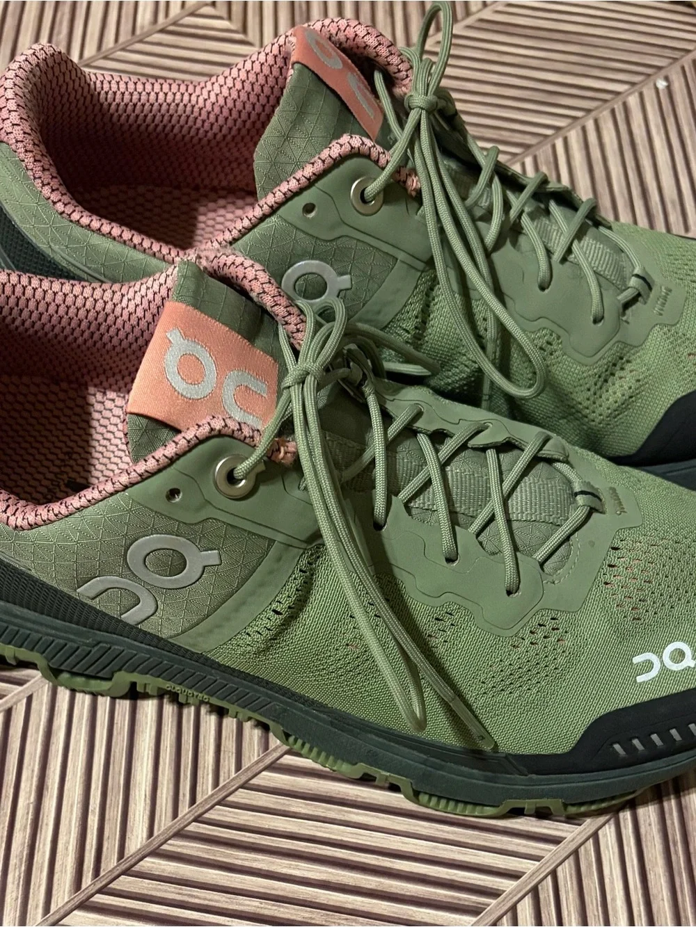 On Cloudventure 3.0 Women's Olive Green Trail Runners with Pink Interior